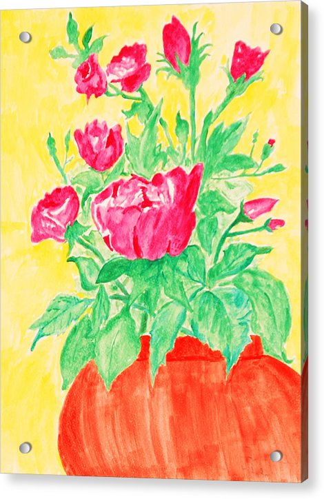 Red Flowers in a Brown vase - Acrylic Print