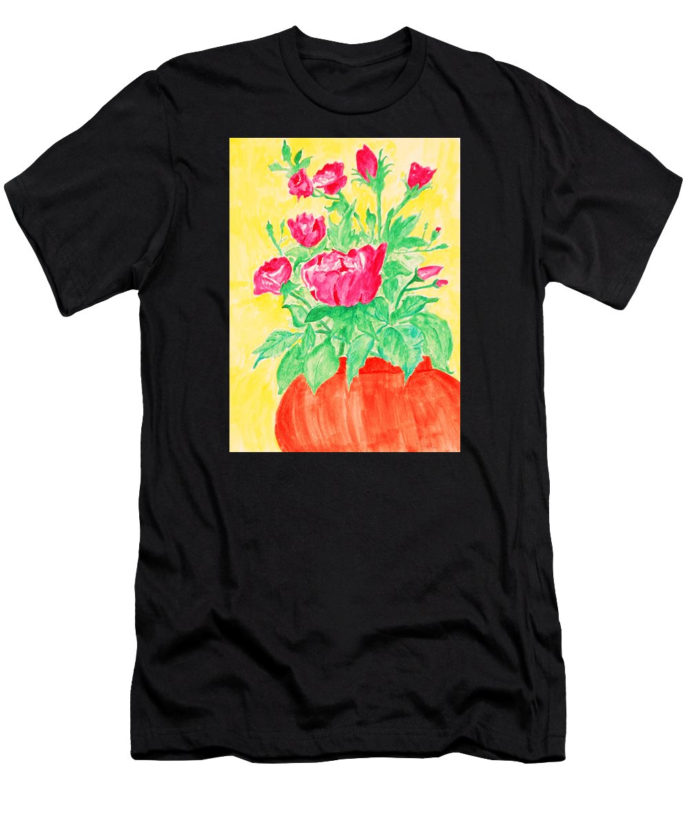 Red Flowers in a Brown vase - T-Shirt