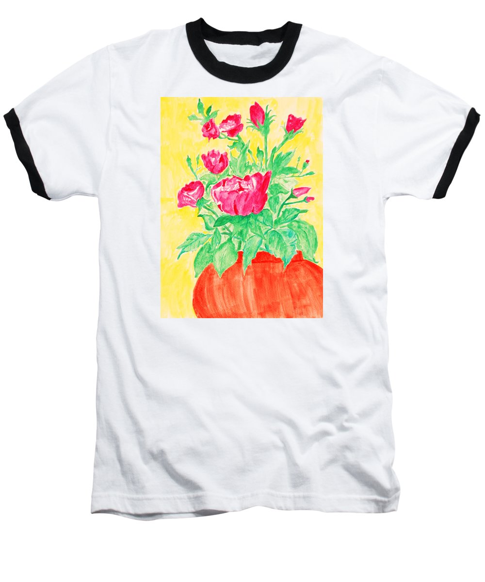 Red Flowers in a Brown vase - Baseball T-Shirt